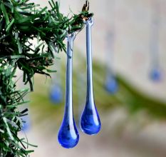 Blue Glass Chandelier Drop Ornaments - Christmas Tree Ornaments - Set of 20